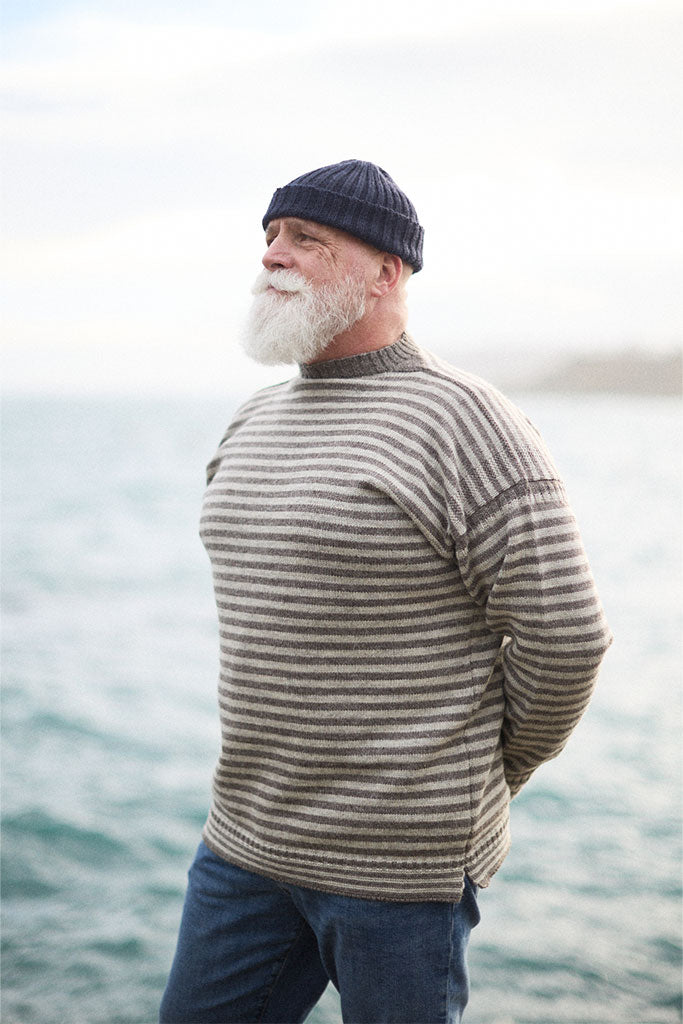 Natural Grey Striped Traditional Guernsey Jumper