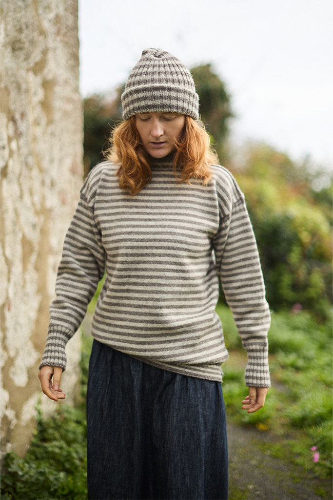 Natural Striped Knitted Beanie