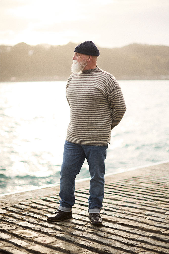 Natural Grey Striped Traditional Guernsey Jumper