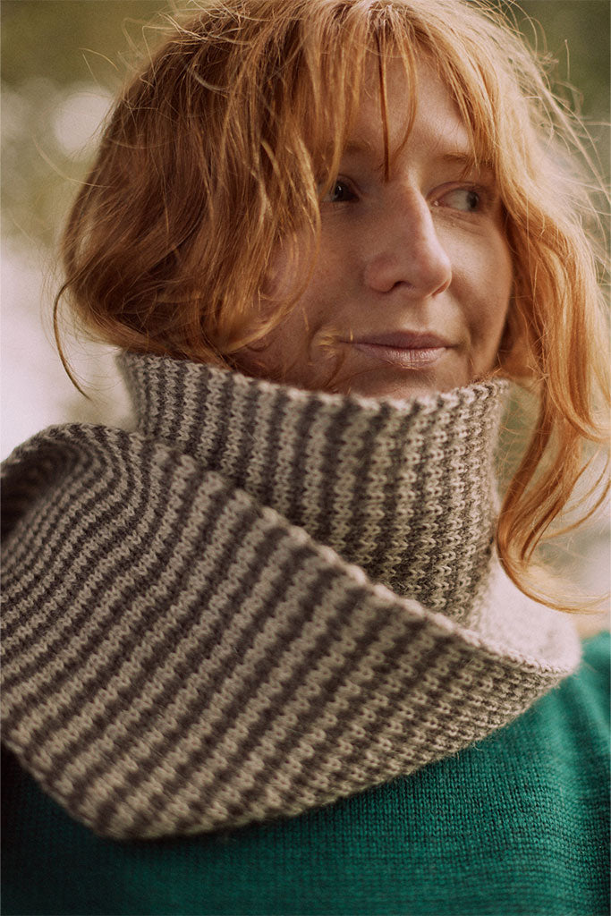 Natural striped Knitted Scarf