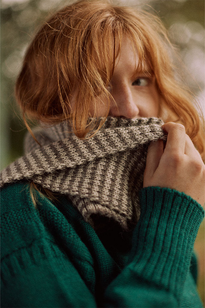 Natural striped Knitted Scarf