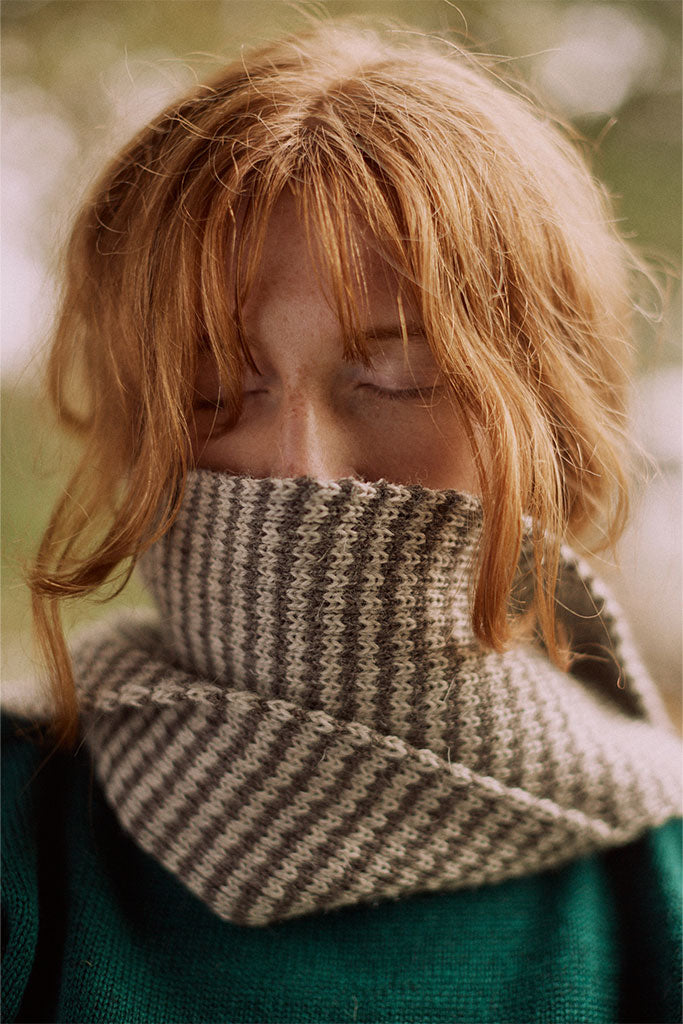 Natural striped Knitted Scarf