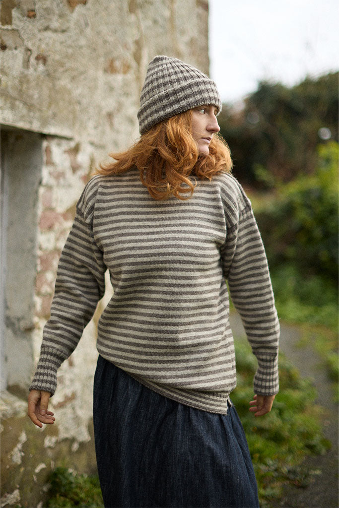 Natural Striped Knitted Beanie