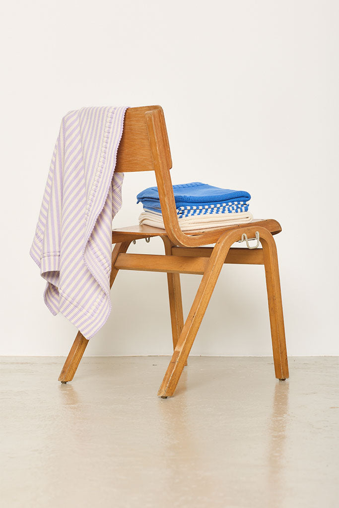 Lilac & Cream striped cotton baby blanket