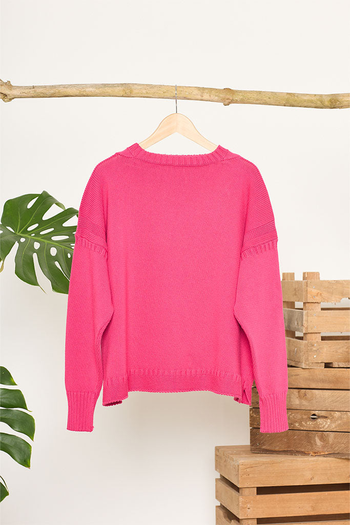 Pink Cotton Cropped Guernsey Jumper