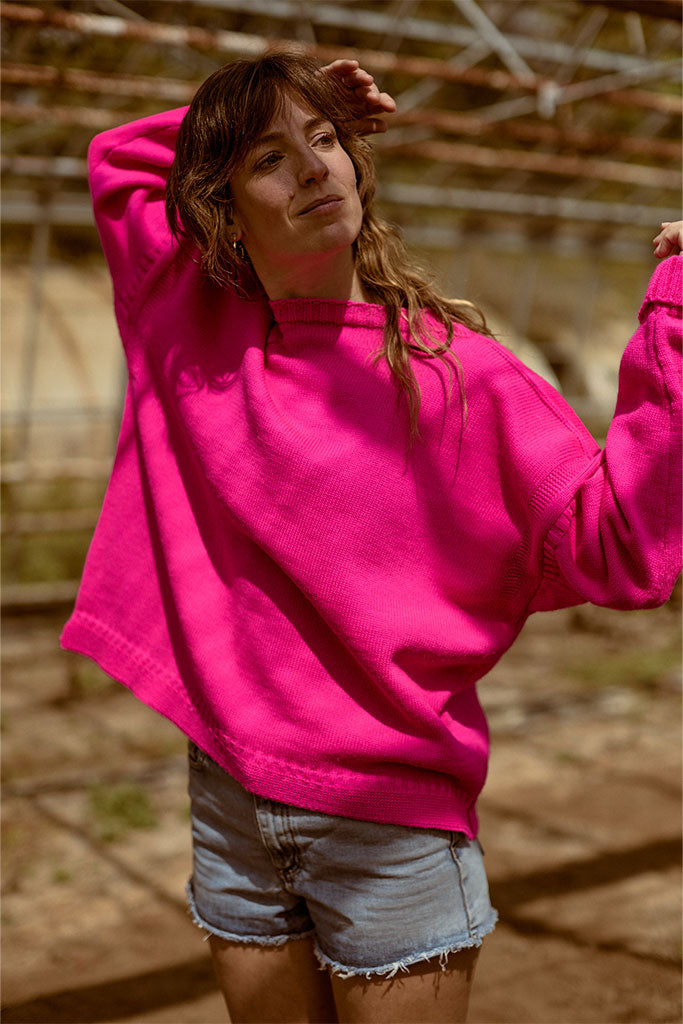 Pink off shoulder Guernsey Jumper