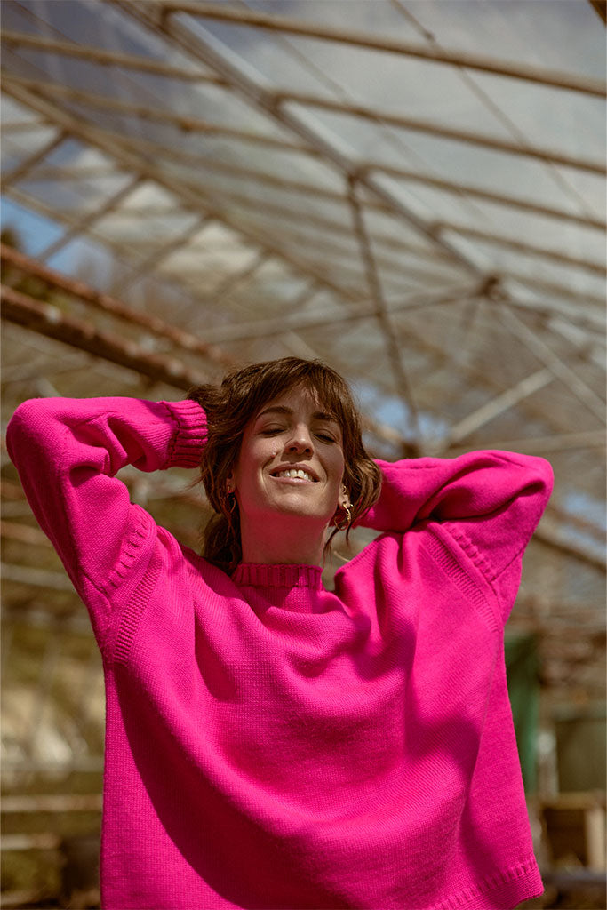 Pink off shoulder Guernsey Jumper