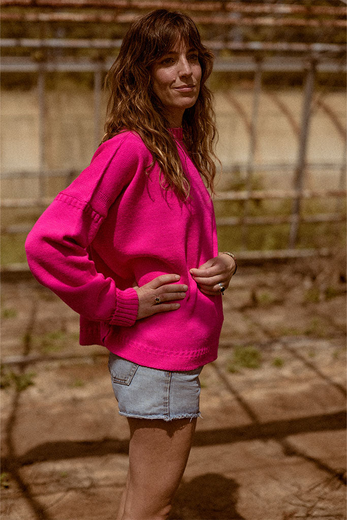 Pink off shoulder Guernsey Jumper