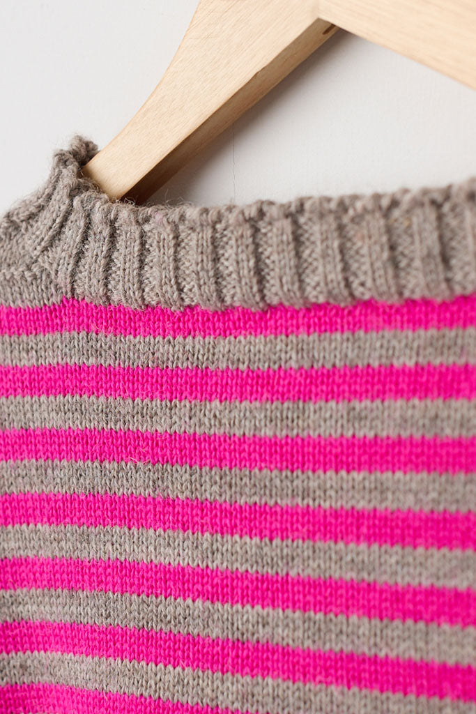 Oatmeal & Pink off shoulder Guernsey Jumper
