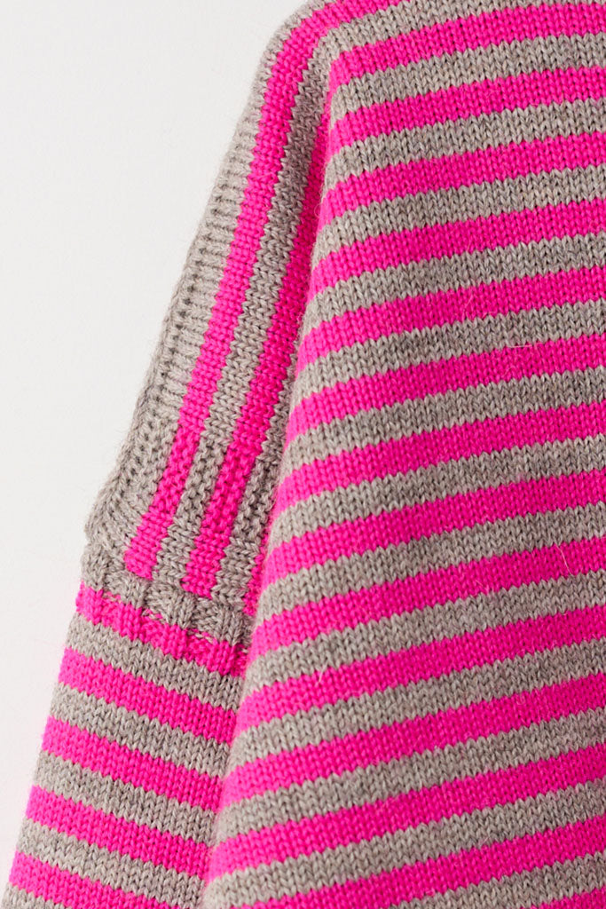 Oatmeal & Pink off shoulder Guernsey Jumper