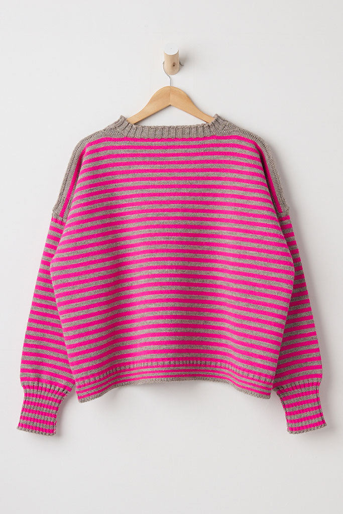 Oatmeal & Pink off shoulder Guernsey Jumper