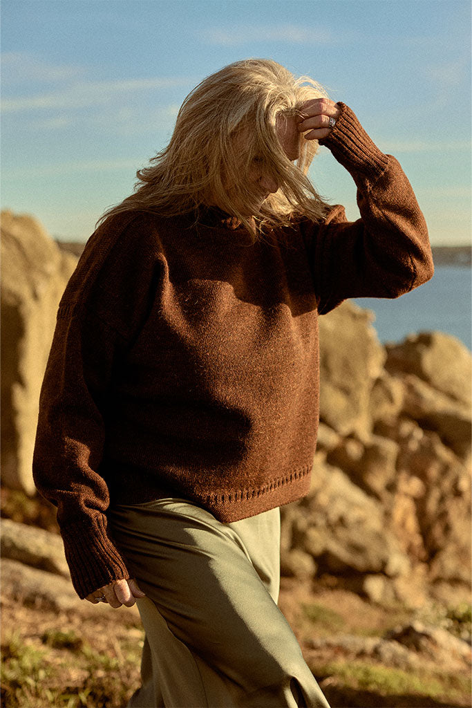 Sable cropped wool Guernsey Jumper