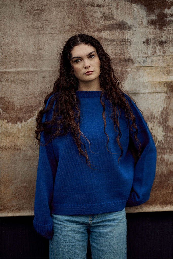 Royal blue off shoulder Guernsey Jumper