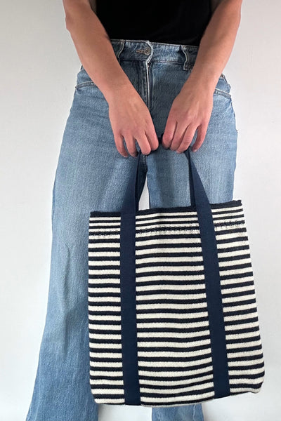 Navy & Aran striped Small Tote Bag