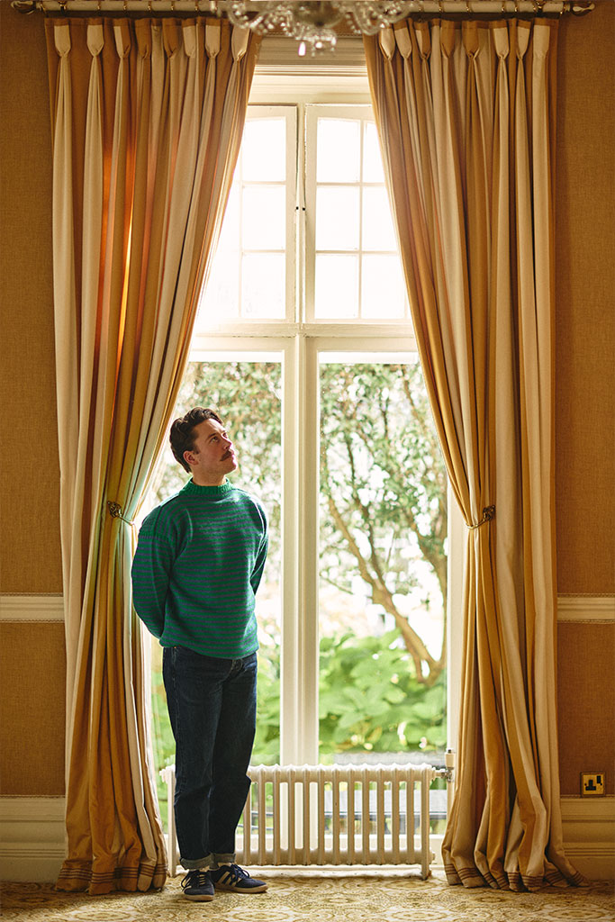 Kelly Green & Indigo Striped Traditional Guernsey Jumper