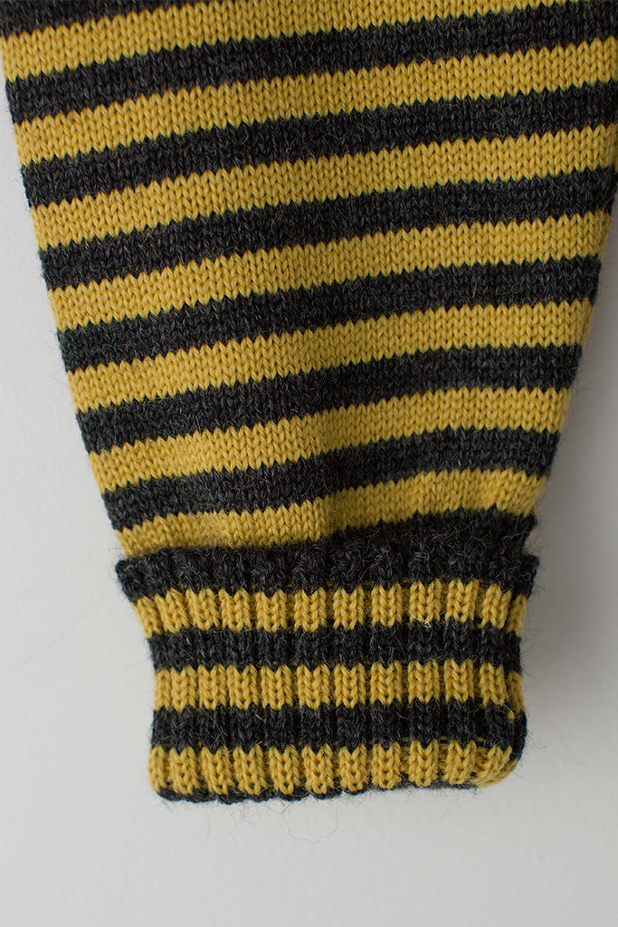 Folded cuff detail on a Charcoal & Mustard Striped Traditional Guernsey