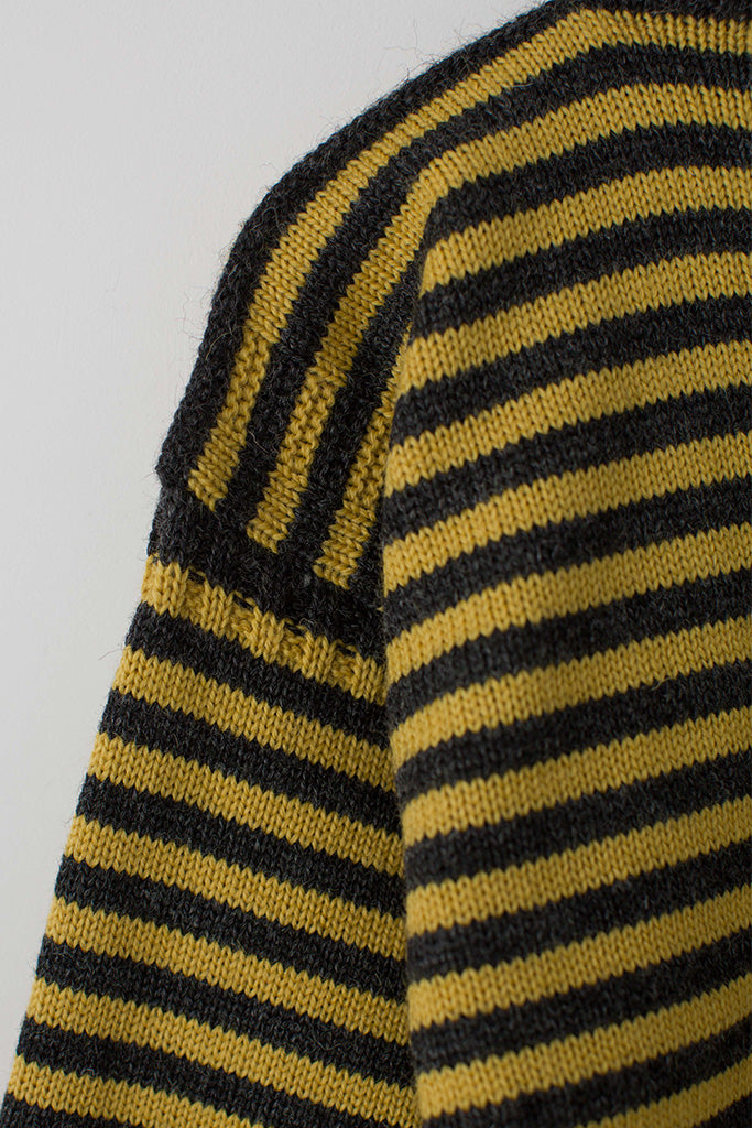Sleeve detail on a Charcoal & Mustard Striped Traditional Guernsey