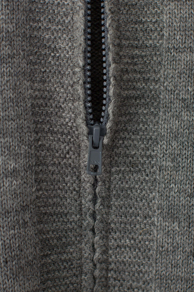 Zip detail on a Mid Grey Zipped Guernsey Jacket