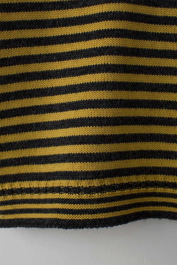 Hem detail on a Charcoal & Mustard Striped Traditional Guernsey