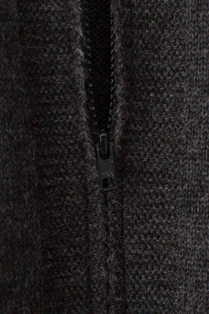 Zip detail on a Dark Grey Zipped Guernsey Jacket