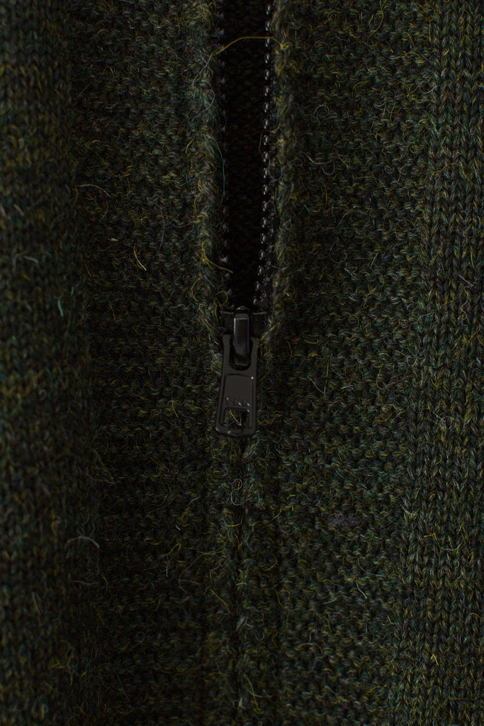 Zip detail on a Military Green Zipped Guernsey Jacket