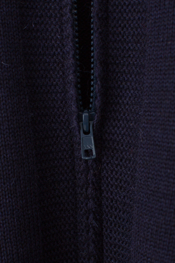 Zip detail on a Navy Zipped Guernsey Jacket