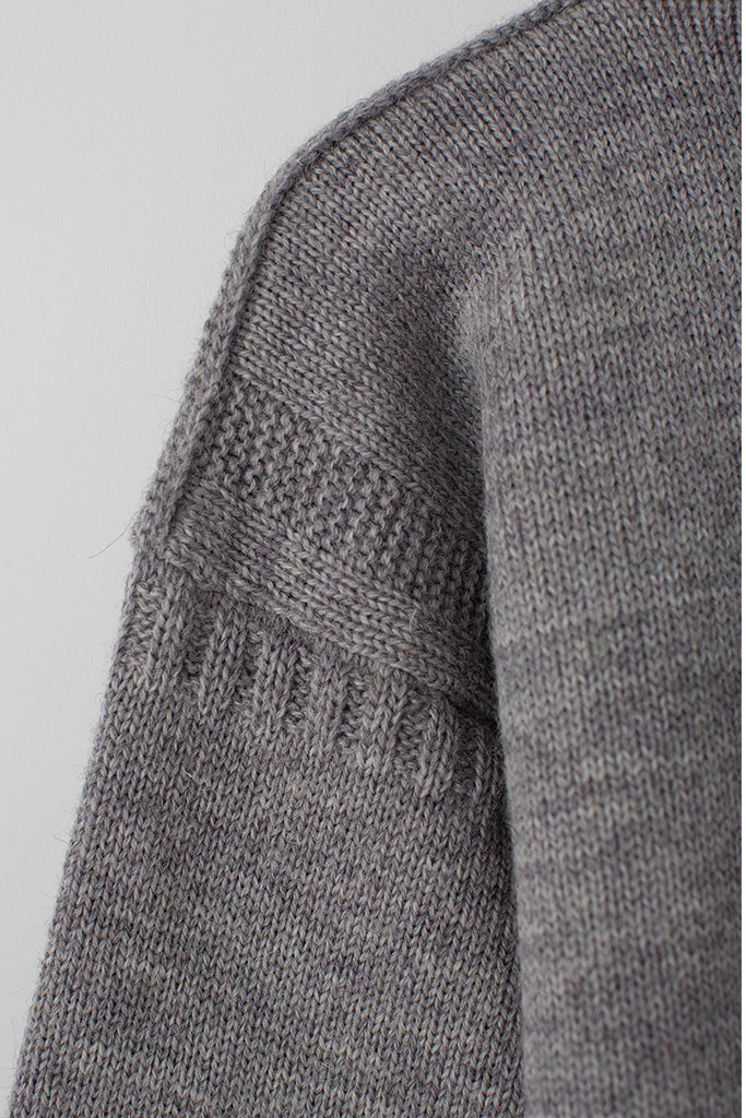 Sleeve detail on a light Grey Traditional Guernsey