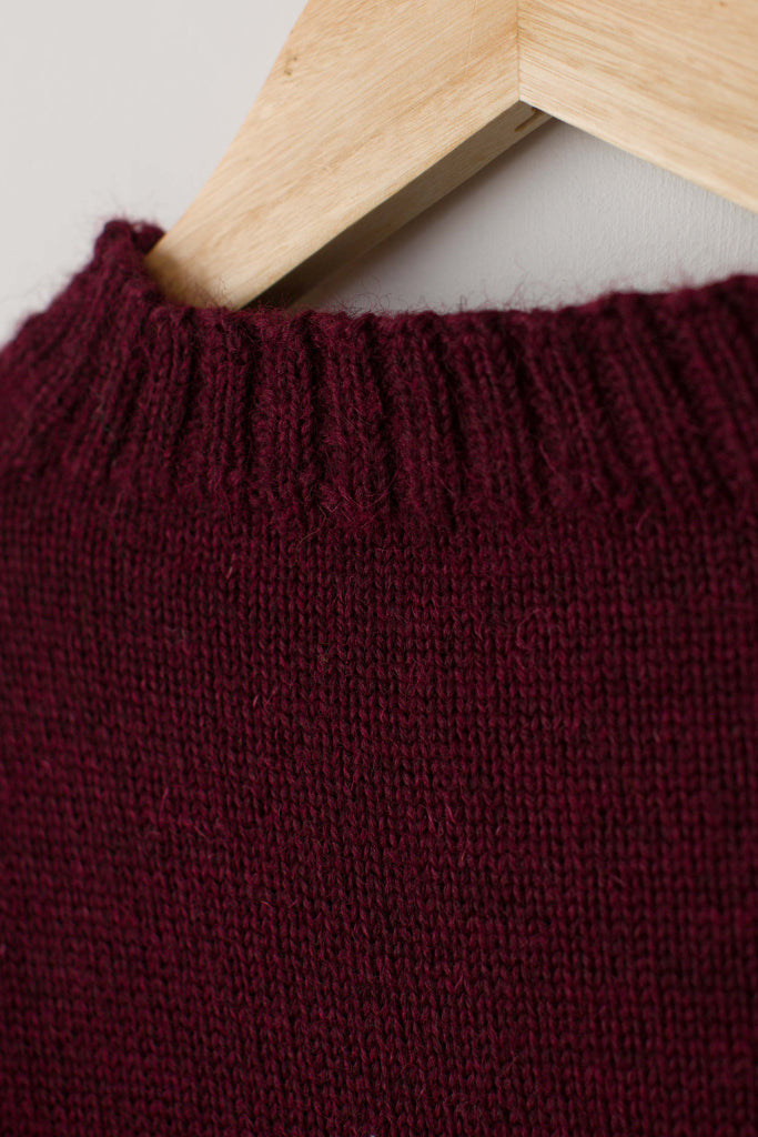 Neck detail on a Burgundy Traditional Guernsey 