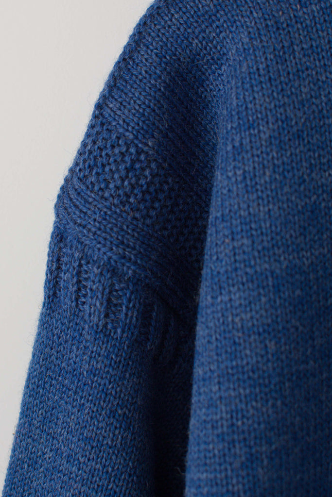 Sleeve detail on a Indigo Blue Traditional Guernsey