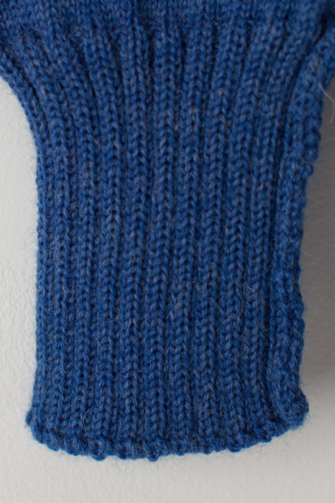 Open cuff detail on a Indigo Blue Traditional Guernsey