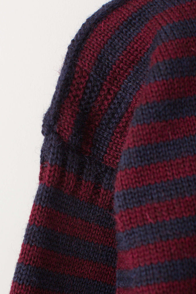 Sleeve detail on a Navy & Burgundy Striped Traditional Guernsey