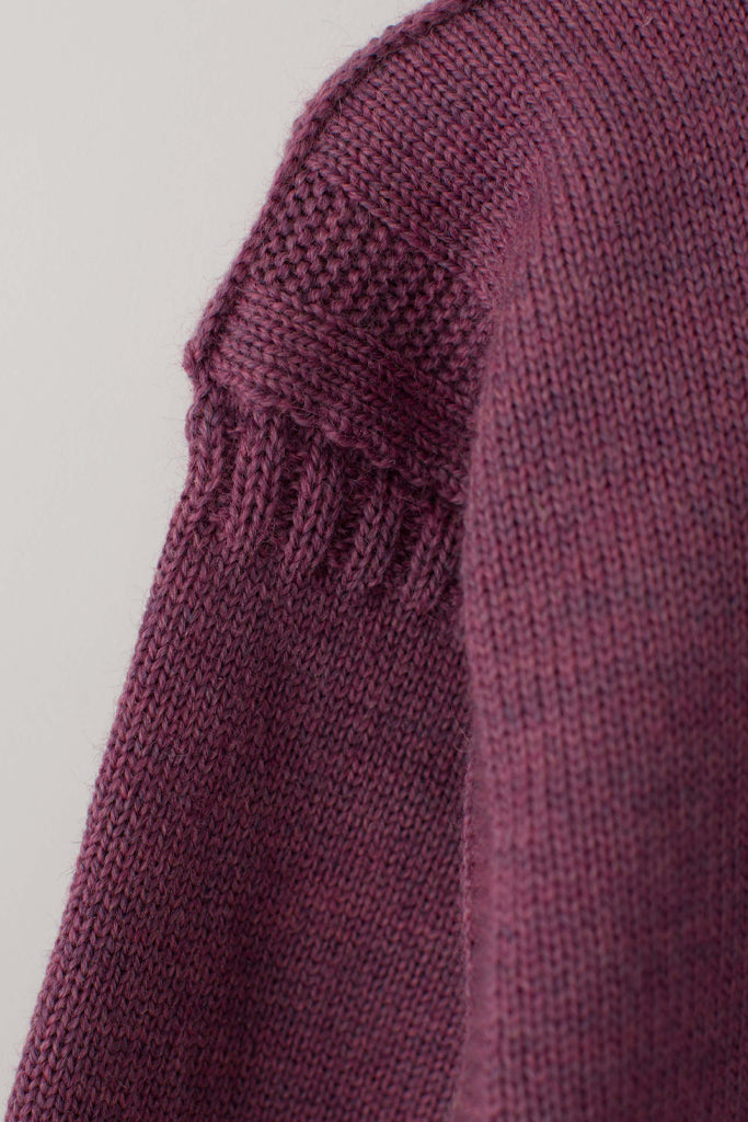Sleeve detail on a Lupin Pink Traditional Guernsey