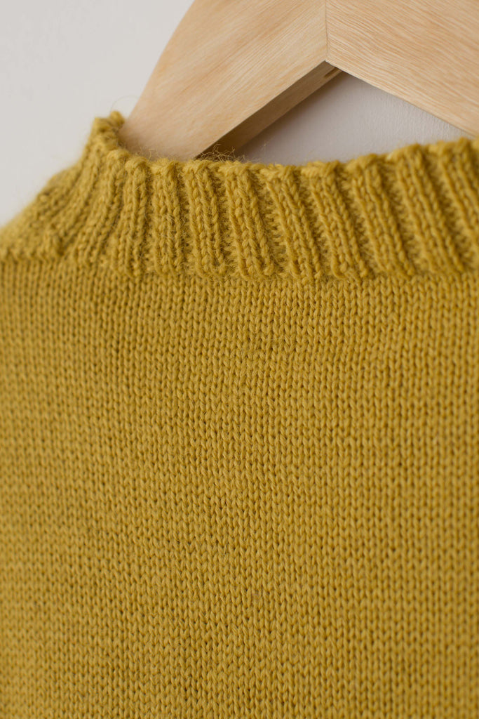Neck detail on a Mustard Traditional Guernsey
