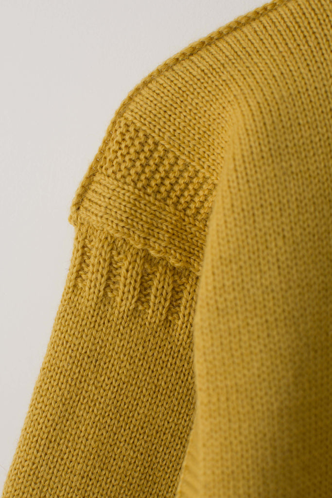 Sleeve detail on a Mustard Traditional Guernsey