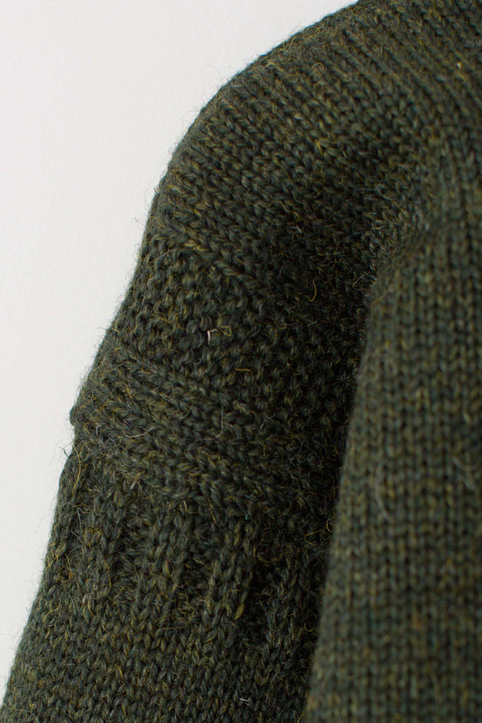 Sleeve detail on a Military Green Traditional Guernsey
