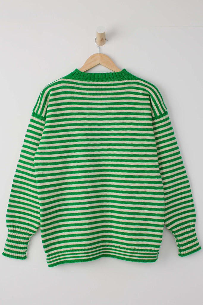 A classic striped guernsey in bright Kelly green and cream