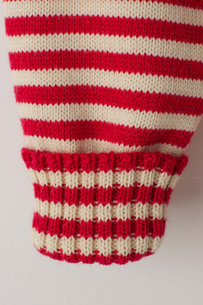 Folded cuff detail on a Red & Aran Striped Traditional Guernsey