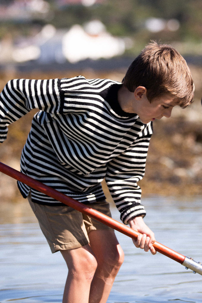 Kids Navy & Cream Striped Traditional Guernsey Jumper