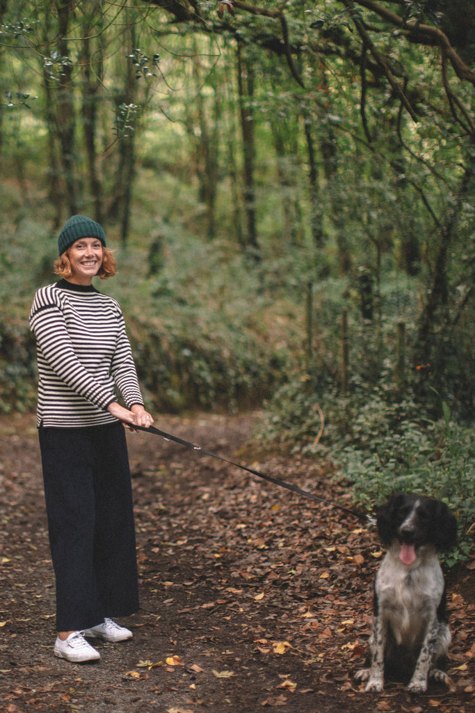 Women's Navy & Cream Striped Traditional Guernsey Jumper