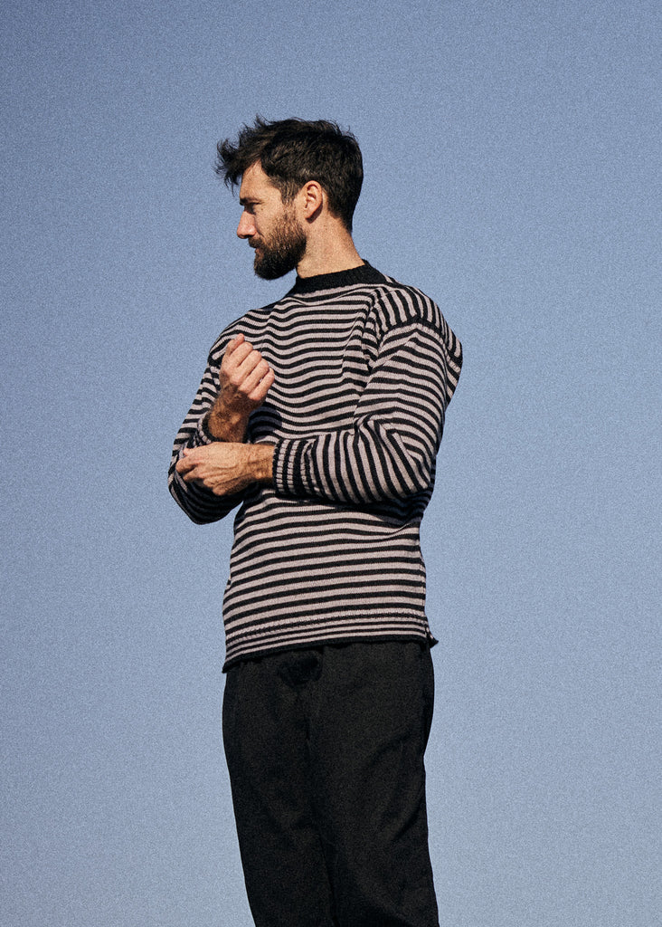 Men's Black & Fog Striped Traditional Guernsey Jumper LIMITED EDITION