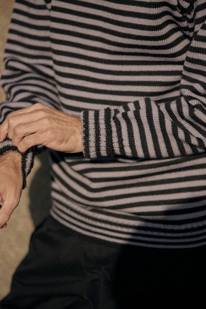 Men's Black & Fog Striped Traditional Guernsey Jumper LIMITED EDITION