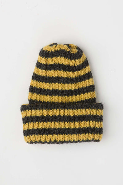 Charcoal & Mustard Yellow Striped Knitted Beanie
