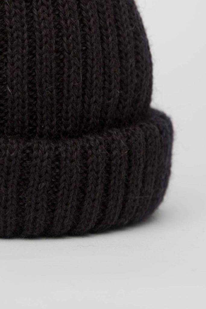 close up of black knitted hat