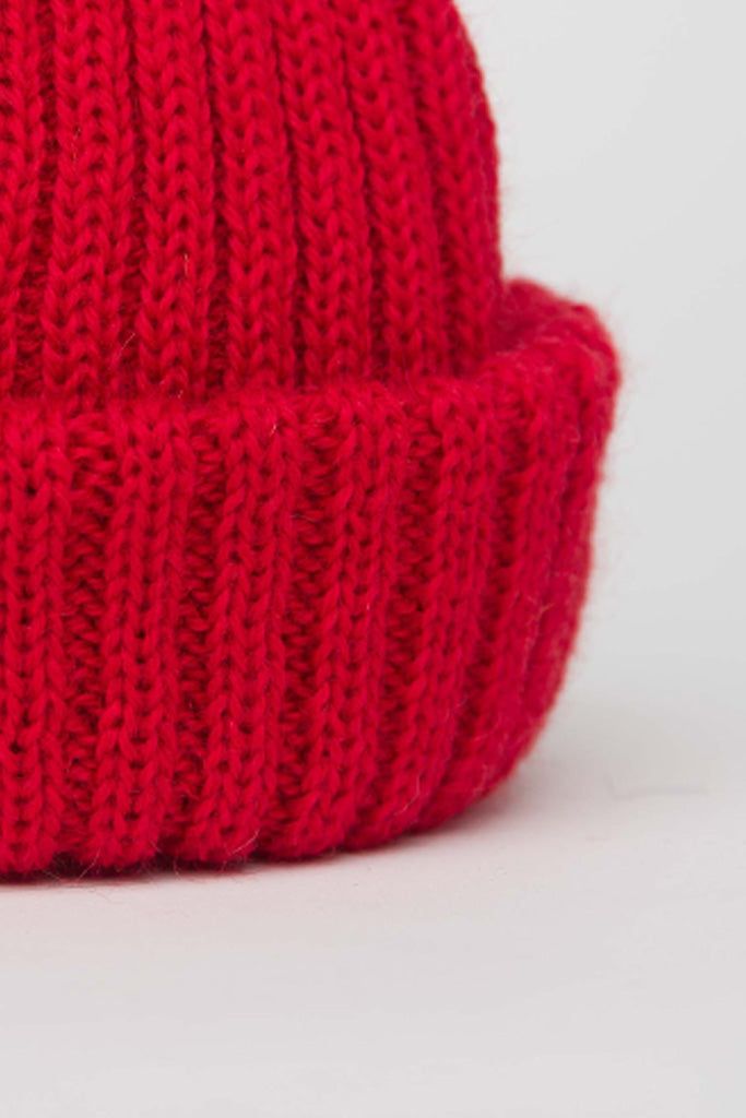 Bright Red docker style knitted hat.