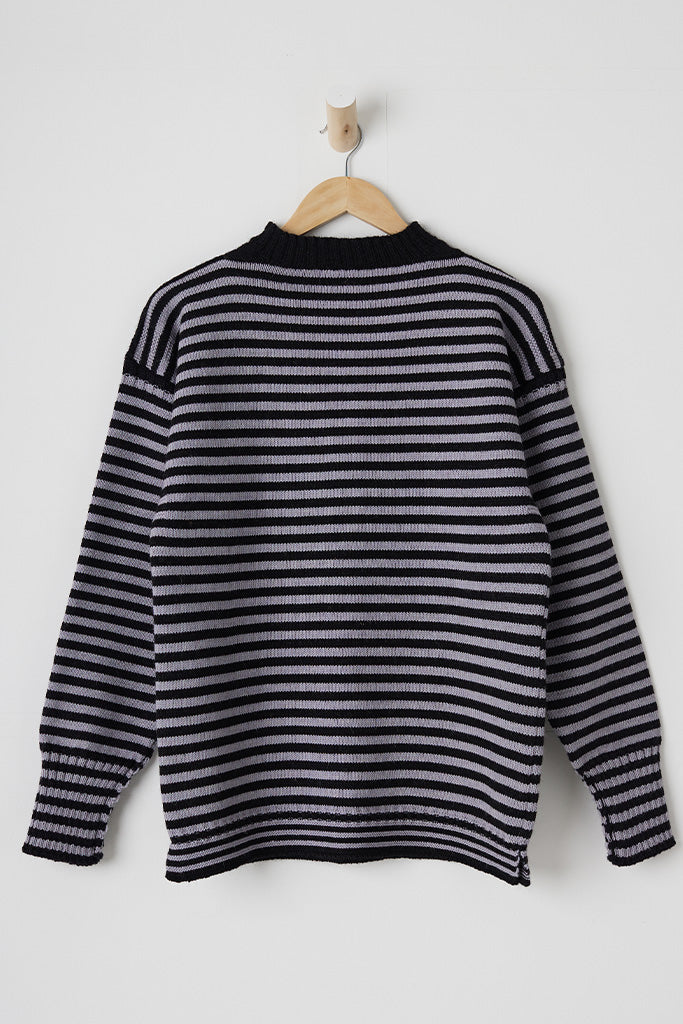 Men's Black & Fog Striped Traditional Guernsey Jumper LIMITED EDITION