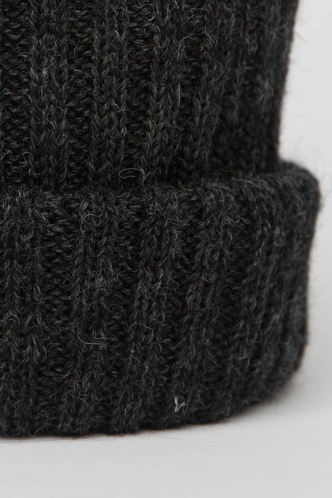 close up of charcoal Grey beanie 