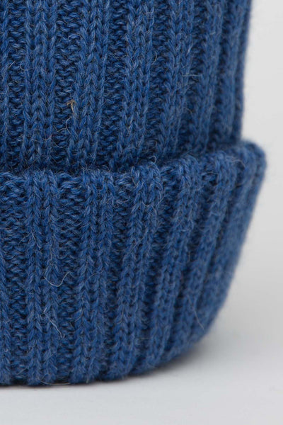 close up of mid blue beanie 