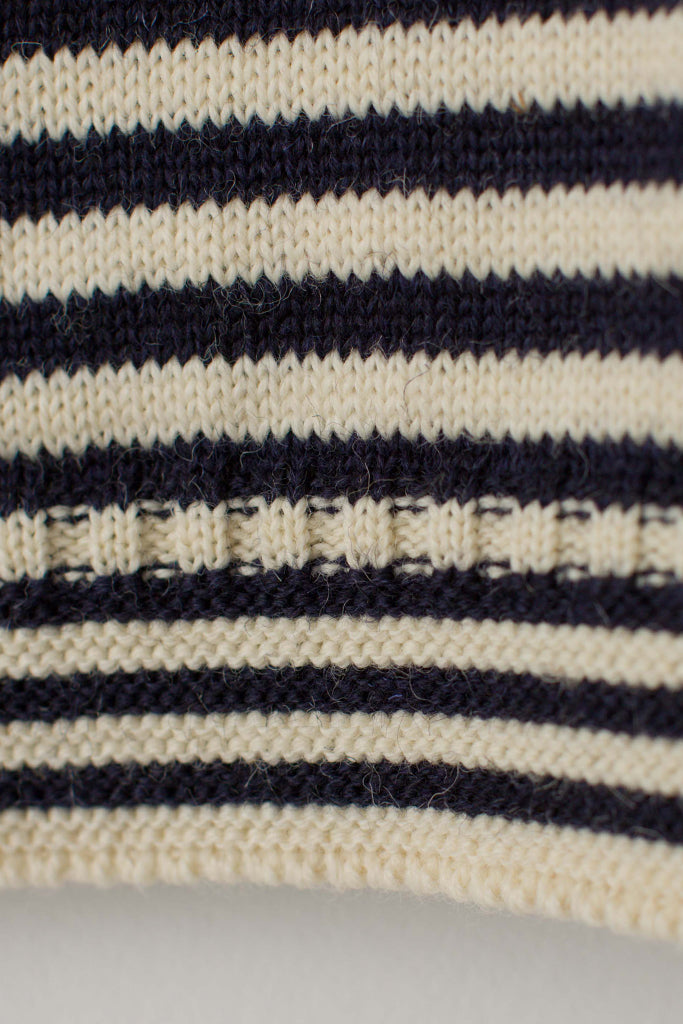 Hem detail on a Cream & Navy Striped Traditional Guernsey