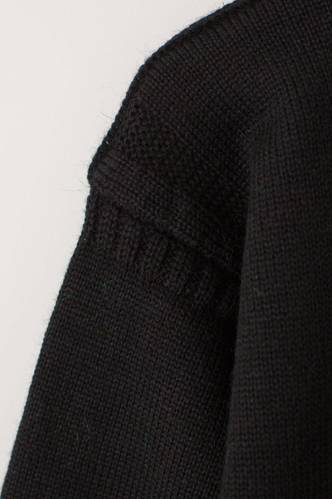 Sleeve detail on a Black Traditional Guernsey Jumper		
