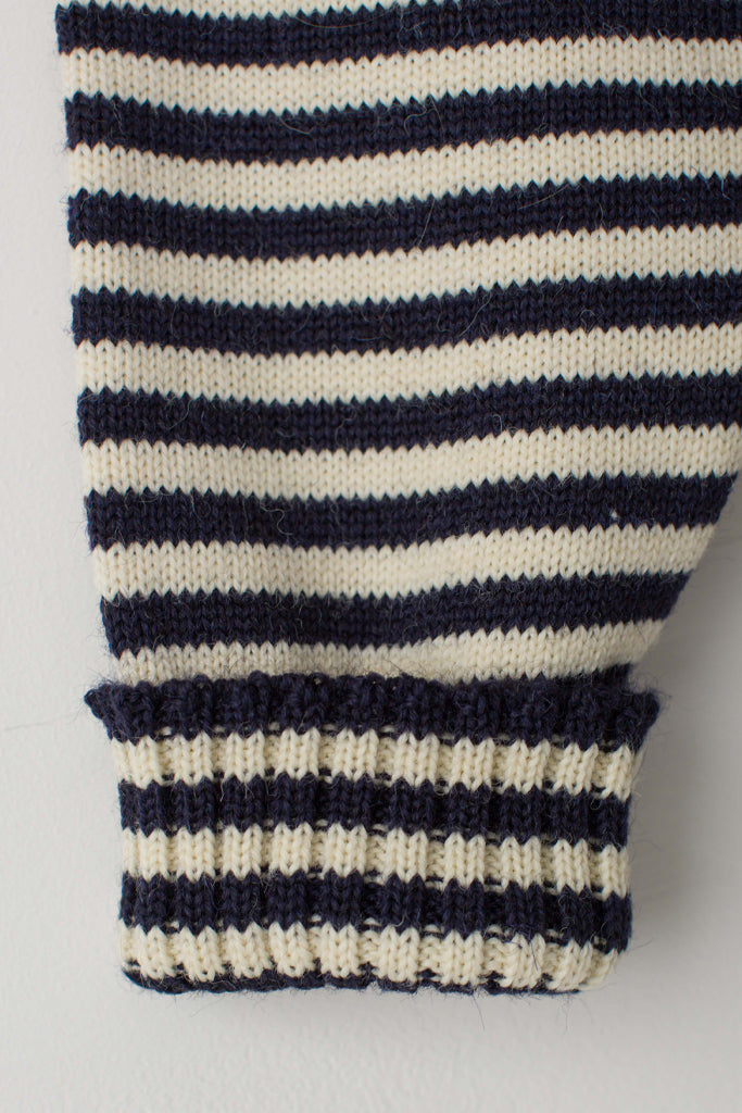 Folded cuff detail on a Navy & Cream Striped Traditional Guernsey 
